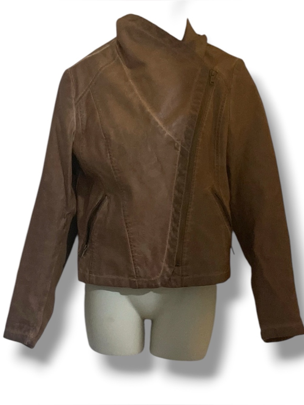 Bagatelle Vintage Brown Asymmetrical Faux Leather Jacket Medium